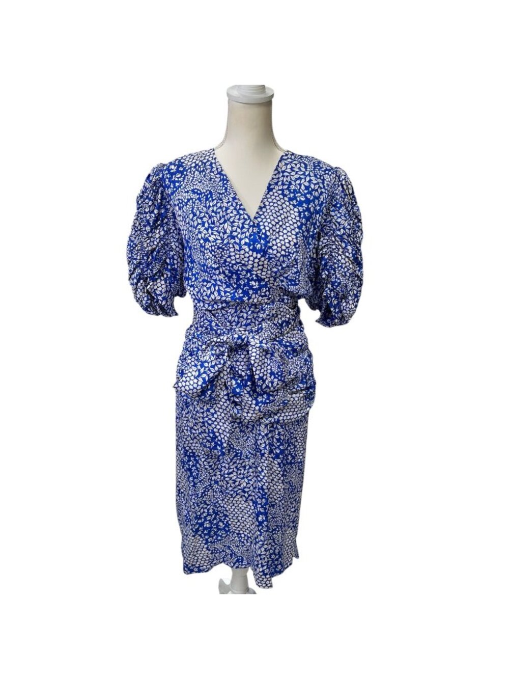 Vintage Givenchy 80's-90's Blue & White Floral Dress W/ Puff Sleeves Size Small